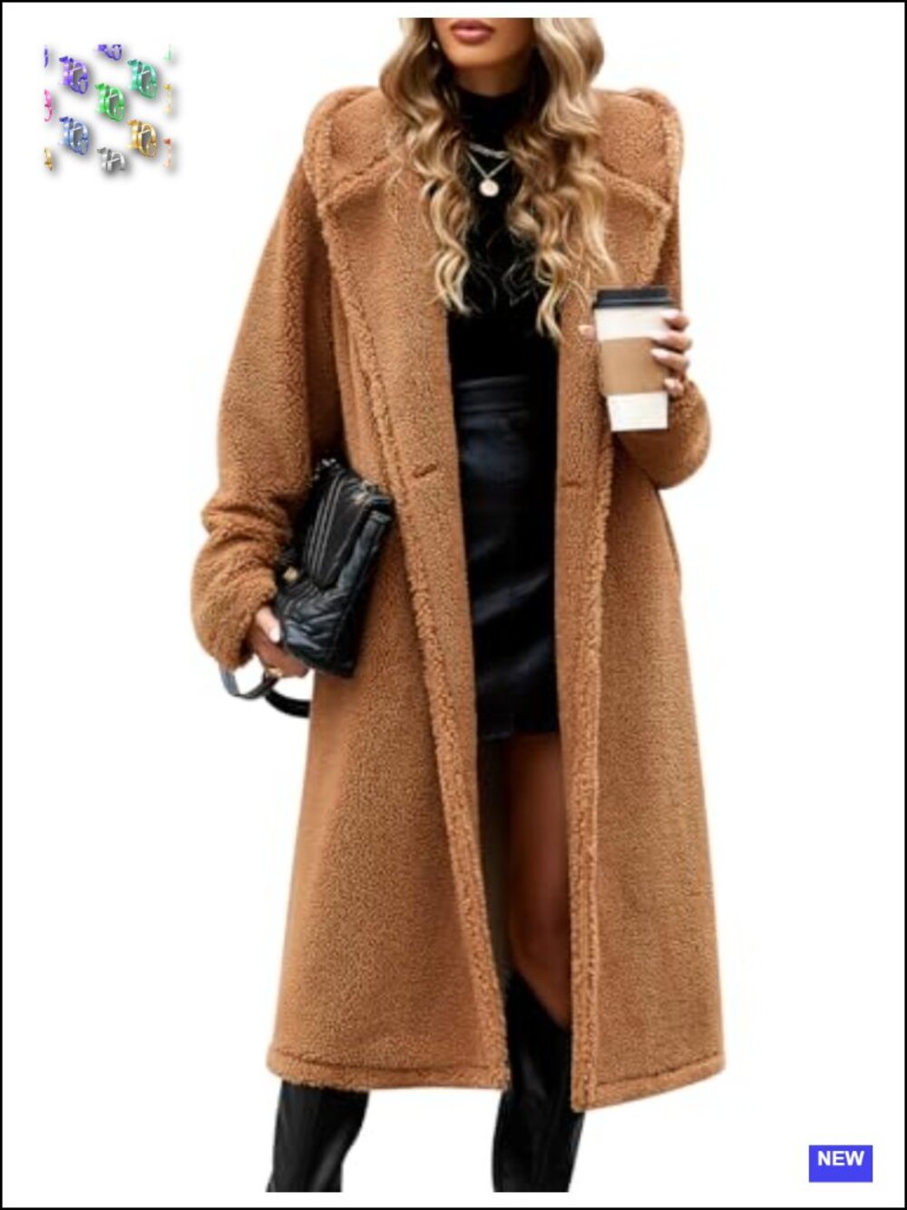 Women's Long Fleece Sherpa Hooded Jacket with Pockets, Winter Outerwear